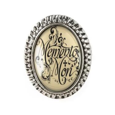 Imagem de Anel Memento Mori - Gótico Horror Halloween, pulseira ajustável de prata ou bronze antigo, bijuteria oval artesanal - 132, Adjustable, Metal, Sem pedra preciosa