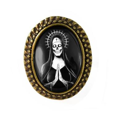 Imagem de Anel Santa Muerte - Arte da Virgem Maria Mexicana, pulseira ajustável de prata ou bronze antigo, bijuteria oval feita à mão - 119, Adjustable 5-10, Metal, Sem pedra preciosa
