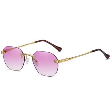Imagem de Óculos de sol femininos sem armação, marrom, dourado, metal, sem aro, lente degradê, azul, fashion, óculos de sol para homens, UV400 (05 dourado-roxo)