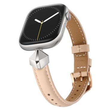 Imagem de WFEAGL Pulseira feminina de couro de grão superior compatível com Apple Watch Ultra, SE e séries 8, 7, 6, 5, 4, 3, 2 e 1 de 42 mm, 44 mm, 45 mm e 49 mm