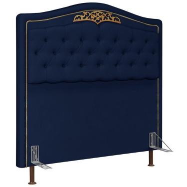Imagem de Cabeceira Cama Box Casal Queen 160cm Com Tachas Imperial Veludo J02 Azul - Mpozenato