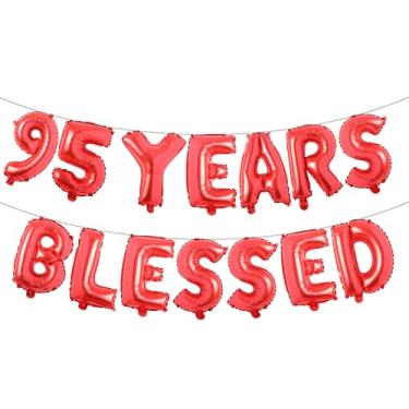 Imagem de 95 Years Blessed Banner de balão multicolorido com glitter, decorações de festa de aniversário de 95 anos/casamentos, cenários de sinalização (95 ANOS ABENÇOADO Vermelho)