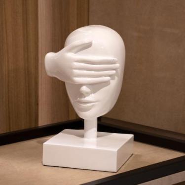 Imagem de Escultura Decorativa Máscara Cego Em Cerâmica Branco 25x15x14 Cm B02 -