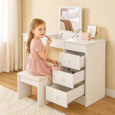 Imagem de Penteadeira Escrivaninha Com Espelho 3 Gavetas E Banqueta
