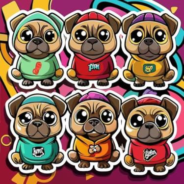 Imagem de Adesivos de Animais Kawaii com Arte de Rua para Quarto Infantil e Cadernos - Conjunto de Stickers Fofo e Moderno 40x40cm