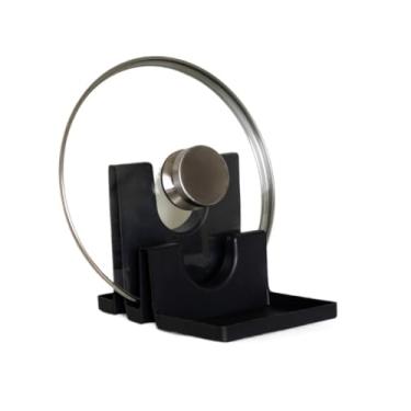 Imagem de Acessório Prático para Cozinha, Porta Tampa de Panela com Apoio para Colher, Organiza Utensílios e Mantém a Bancada Livre(Preto)