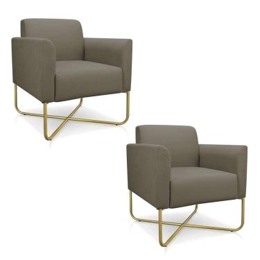 Imagem de Kit 2 Poltronas Decorativas Base Industrial X Dourada Maressa S12 Suede Marrom Rato - Ibiza