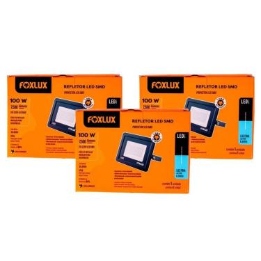Imagem de Kit 3 Refletor Led 100w Ip65 6.500k Bivolt Foxlux