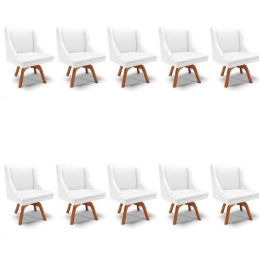 Imagem de Kit 10 Cadeiras Estofadas Para Sala De Jantar Base Giratória De Madeira Lia Sintético Branco - Ibiza