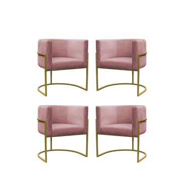 Imagem de Kit 4 Poltronas Reforçadas Decorativa Sala Carla Base Ferro Dourada Suede