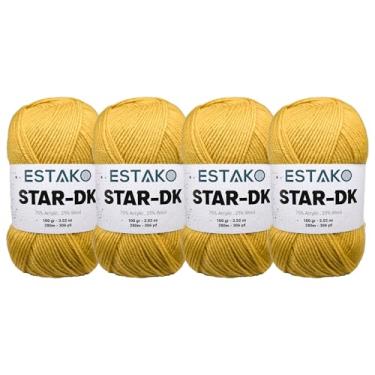 Imagem de Estako Fio Star-DK - (pacote com 4 novelos) - 75% acrílico 25% lã - DK #3 macio e leve - (4 x 99 g) / (4 x 306 jardas) - fio de crochê e tricô (32191 - amarelo)