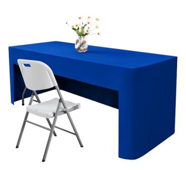 Imagem de Nacuci Toalha de mesa retangular azul royal, 152 x 76 cm, toalha de mesa com ajuste aberto nas costas, toalha de mesa de poliéster lavável para mesas dobráveis de 1,8 m, exibição de feira, festa de