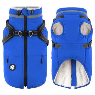 Imagem de Dogcheer Casaco para cães, jaqueta de inverno impermeável para cães com arnês, casacos refletivos ajustáveis para clima frio, roupa de neve de lã para animais de estimação de Natal para cães pequenos