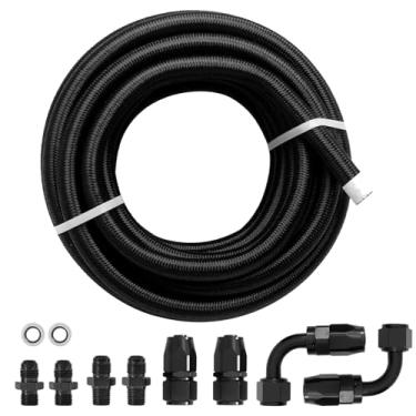 Imagem de Kit de mangueira de refrigerador de transmissão, linha de combustível 6A trançada de nylon preto, acessórios para 4L60E e 4L65E, adaptadores de alumínio de alto desempenho, fácil instalação