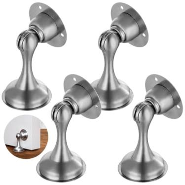 Imagem de Batentes magnéticos, 4 pacotes de batentes de porta de aço inoxidável, travas magnéticas com fita adesiva dupla face, piso de porta e batentes montados na parede