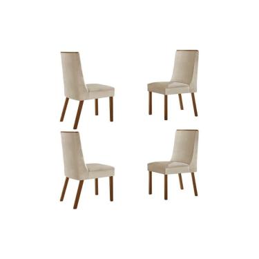 Imagem de Cadeira Sala De Jantar Dakota Kit 4 Un Madeira Capuccino-suede Creme - Rufato