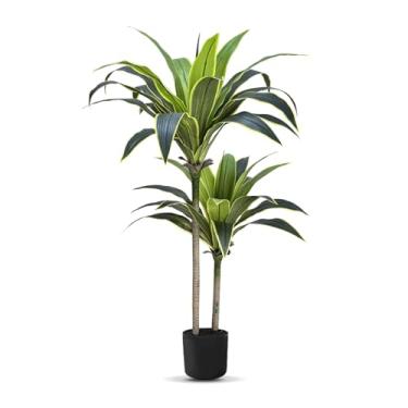 Imagem de Árvore artificial Dracaena de 1,2 m – Árvore sintética quase natural para ambientes internos e externos, plantas artificiais altas resistentes a UV, planta falsa em pé, planta falsa grande para
