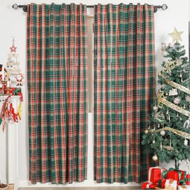 Imagem de Bentrilisa Cortinas xadrez xadrez escocesas listradas de Natal cortina decorativa para janela com filtro de luz, aba traseira chique, cortinas com bolso para varão, para cozinha, sala de estar, 2
