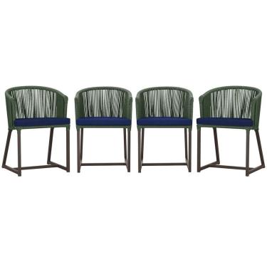 Imagem de 4 Cadeiras De Jantar Noronha Marrom Corda Náutica E10 Trama Verde