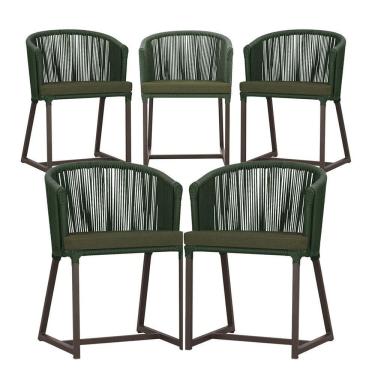 Imagem de 5 Cadeiras De Jantar Noronha Marrom Corda Náutica E13 Trama Verde