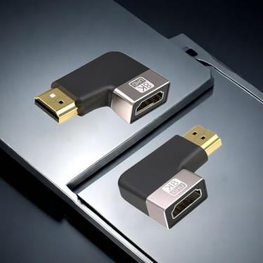 Imagem de Pacote com 2 adaptadores de extensão HDMI 2.1 acoplador para HDTV 8K60Hz de alta definição, extensor reto para cima e para baixo, compatível com laptop, PC, monitor, macho para fêmea, curva esquerda e