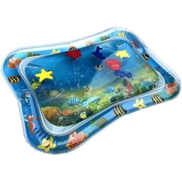 Imagem de Tapete Inflável Infantil Aquático, Azul, PVC Atóxico, 69x50x8cm, Temática Fundo do Mar, para Bebês +2 Meses