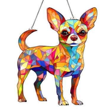 Imagem de Enfeite de apanhador de sol colorido de acrílico de chihuahua para decoração de janela, presentes de chihuahua, decoração de pendurar em janela de apanhador de sol, presentes para amantes de cães para