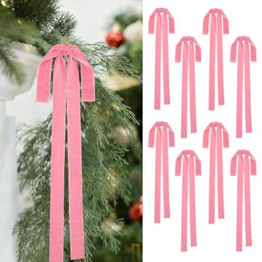 Imagem de GJQ 8 peças de laços de Natal de veludo, 23,6 x 15,7 polegadas laços de veludo de Natal, enfeites grandes vintage de veludo pré amarrado para decoração interna de Natal, escadas, grinaldas, lareiras