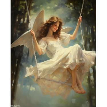 Imagem de WUIVCTR Pintura por números para adultos iniciantes, balanço de mulher anjo, kits de pintura a óleo faça você mesmo, presentes em tela, artesanato, para casa ou Natal, aniversário, 40 x 50 cm