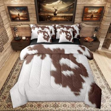 Imagem de Erosebridal Jogo de cama solteiro de couro de vaca com estampa de pele de vaca, 7 peças, para decoração de quarto de meninos, adolescentes e adultos, lençol com estampa de pele de vaca