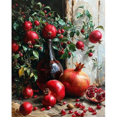 Imagem de VNUIEHG Kits de pintura por números DIY para adultos iniciantes, romãs rechonchudas, kits de pintura por números para adultos, kit de presente de pintura em tela para decoração de parede de casa