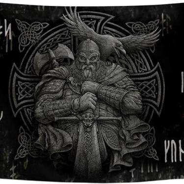 Imagem de Tapeçaria para pendurar na parede Viking Norse Warrior 150 cm x 130 cm