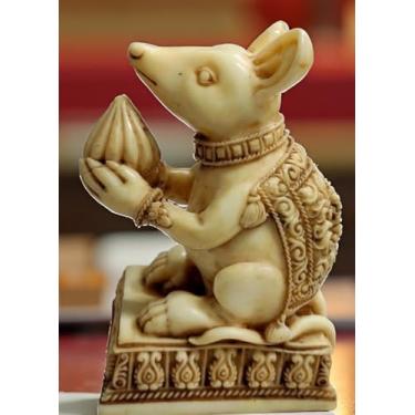 Imagem de Purpledip Estátua de resina Ganesha Vahana Mooshak com Ganapathi nas costas: Mouse ídolo colecionável de belas artes com Modak (12373B)
