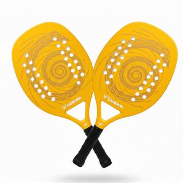 Imagem de Kit com 2 Raquetes de Beach Tennis Com Fibra de Carbono EVA Solf Capa Protetora Versátil para Treino, Jogo Casual e Aulas (Amarelo)