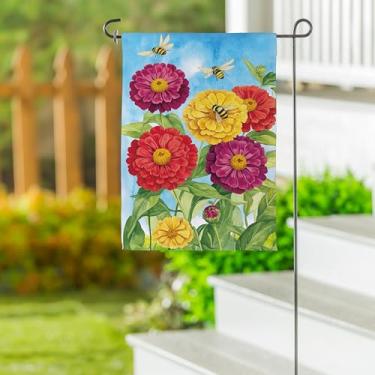 Imagem de Bandeira de jardim de camurça Zinnias & Bees multicolorido