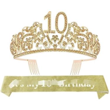 Imagem de Presentes de aniversário de 10 anos para meninas, aniversário de 10 anos, faixa e coroa de 10 anos, decorações de aniversário de 10 anos para meninas, presente de aniversário de 10 anos para meninas, suprimentos de festa de 10 anos, faixa de 10 anos e coroa