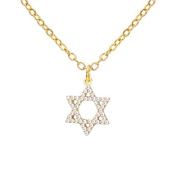 Imagem de PDOUSELF Colar feminino clássico com pingente de estrela de Davi em aço inoxidável com strass para presentes judaicos, 20, Aço inoxidável, Sem Pedra Preciosa