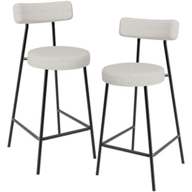 Imagem de Kit 02 Banquetas Baixa Para Cozinha Sala De Jantar Bar Bancada Milão L02 Bouclê Cru - Lyam Decor