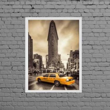 Imagem de Quadro Nova York Taxi Amarelo Moldura Branca 24X18Cm - Quadros On-Line