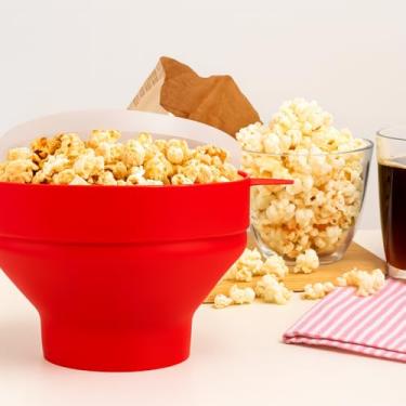 Imagem de Pipoqueira de Microondas, de Silicone Dobrável – Com Tampa, 2.5L, Prepara Pipoca sem Óleo, Fácil de Usar e de Limpar, Vermelha