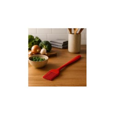 Imagem de Pincel Culinário de Silicone, Vermelho, 25 cm de Comprimento, Resistente a 180°C, para Untar e Pincelar Alimentos, Cabo Ergonômico, Lavável em Lava Louças