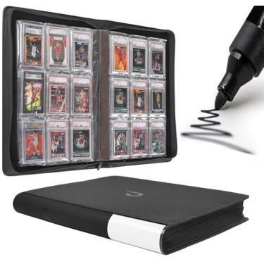 Imagem de Fichário de laje para cartões classificados - fichário PSA para 90 cartões, álbum de 9 bolsos com mangas compatível com placas PSA CGC BGS SGC (preto clássico)