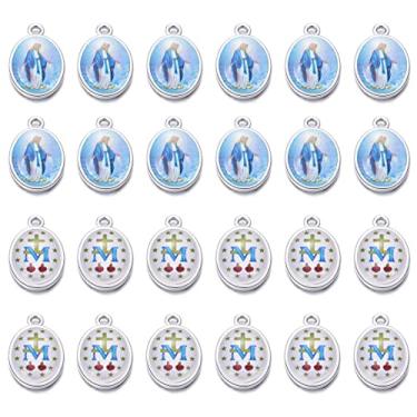 Imagem de 80 peças Nossa Senhora Virgem Maria Crucifixo Milagrosa Medalhas Pingente Colar Pulseira Joias Fazendo e Artesanato