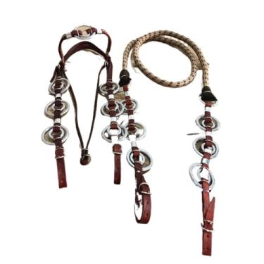 Imagem de Cabeçada Argolas Duplas Rédea Grossa Couro Legitimo Cavalo Muladeiro Muares (HAVANA)