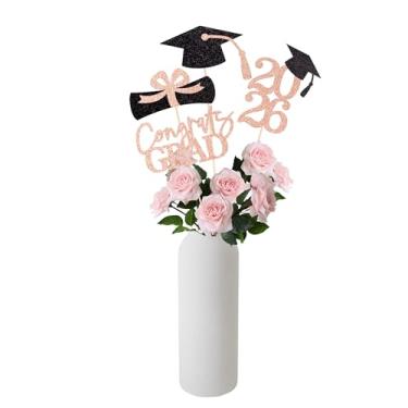 Imagem de Gexolenu 16 peças de centro de mesa de formatura 2025 em ouro rosa preto dupla face para mesas, enfeites de mesa 2025, palitos de centro de mesa, artigos de festa, decorações de festa de formatura