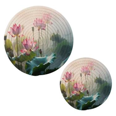 Imagem de Blueangle 2 peças de suporte de panela de trivet de plantas de lótus sonhadoras - conjunto de pegadores de panela de tecido redondo - almofadas quentes trançadas de algodão - porta-copos - tapetes de