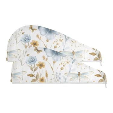 Imagem de SEHANY Toalha de cabelo de microfibra de flores coloridas elegantes para mulheres, 2 peças, turbantes de cabelo de secagem rápida com botão, touca de cabelo seco absorvente toalha de secagem de cabelo