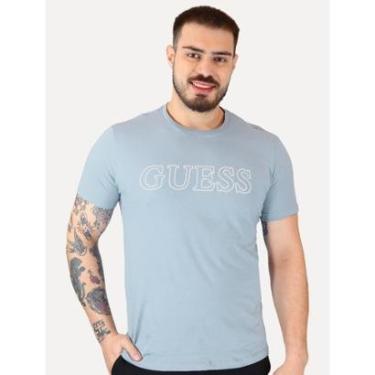 Imagem de Camiseta Guess Masculina Outline White Logo Azul Claro-Masculino