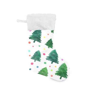 Imagem de GakkiGii Pacote com 2 meias de Natal de pinheiro em aquarela, decoração de Natal grande para parede de árvore de lareira, 45 x 31 cm