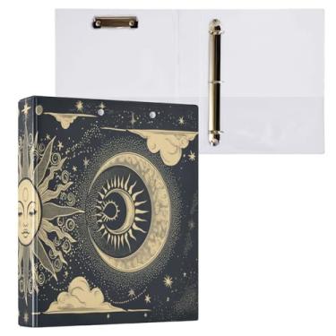 Imagem de Blueangle Fichário de 3 anéis para sol e lua com prancheta e 2 bolsos - Organizador de documentos decorativos de 3 cm para escritório, suprimentos para reuniões (554)